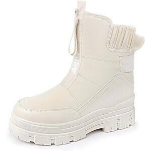 Women's White Waterproof Snow Boots Mid Calf Low Heel Anti-Slip Warm Booties